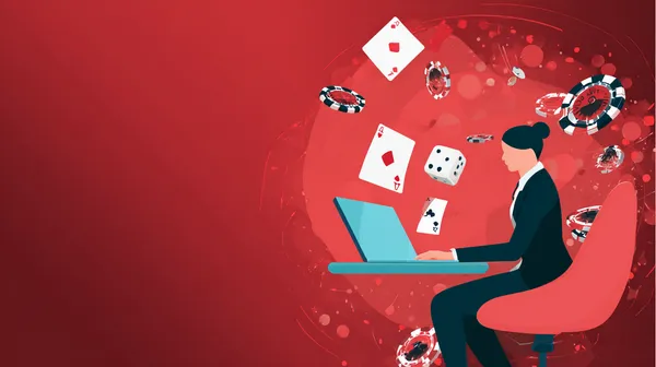 Uma pessoa usando seu dispositivo em um fundo com tema de cassino, ilustrando o processo de retorno suave ao 615BET.